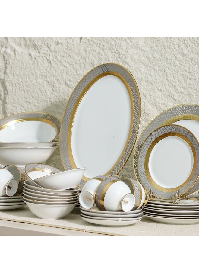 Royal Feast 44-Piece Premium Fine Porcelain Dinner Set – Elegant Tableware for 8 Persons – Luxury Dinnerware Set for Home, Parties, Events & Gifting