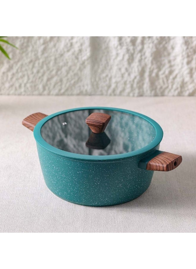Chef's Delight Florin Casserole with Lid – Non-Stick Marble Coating, PFOA-Free – Durable Cooking Pot for Stews, Soups, Rice, & More – Easy Clean, Heat Resistant 24x10.5CM - Green