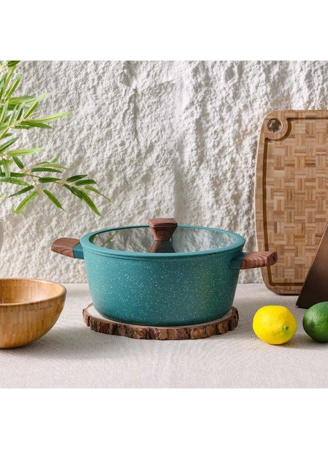 Chef's Delight Florin Casserole with Lid – Non-Stick Marble Coating, PFOA-Free – Durable Cooking Pot for Stews, Soups, Rice, & More – Easy Clean, Heat Resistant 24x10.5CM - Green