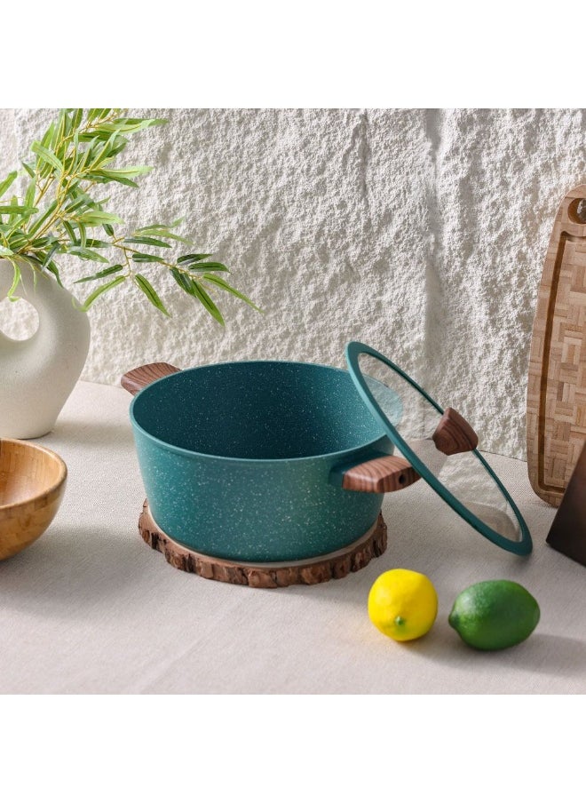 Chef's Delight Florin Casserole with Lid – Non-Stick Marble Coating, PFOA-Free – Durable Cooking Pot for Stews, Soups, Rice, & More – Easy Clean, Heat Resistant 24x10.5CM - Green