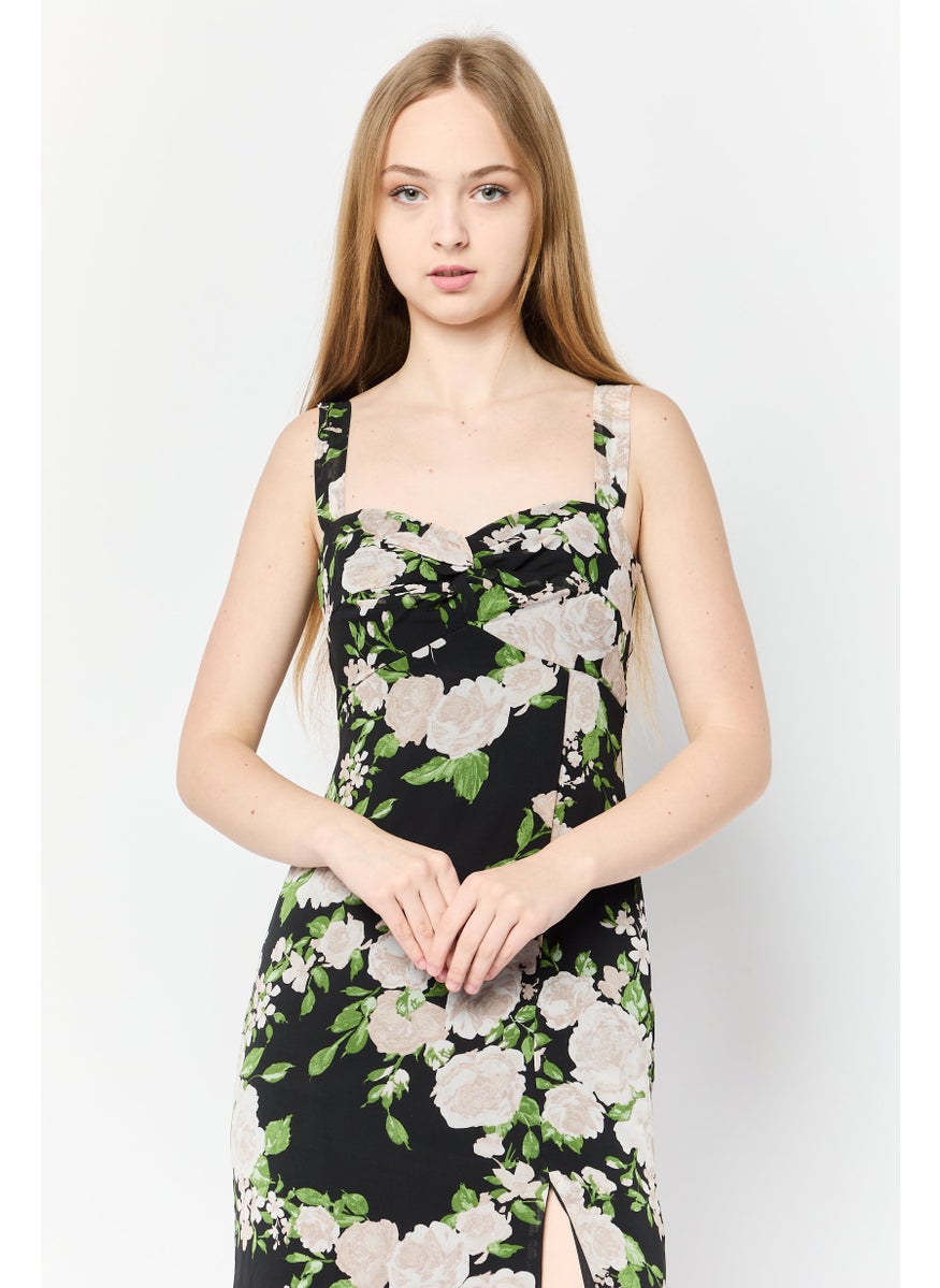 Women Floral Pattern Maxi Dress, Multicolor