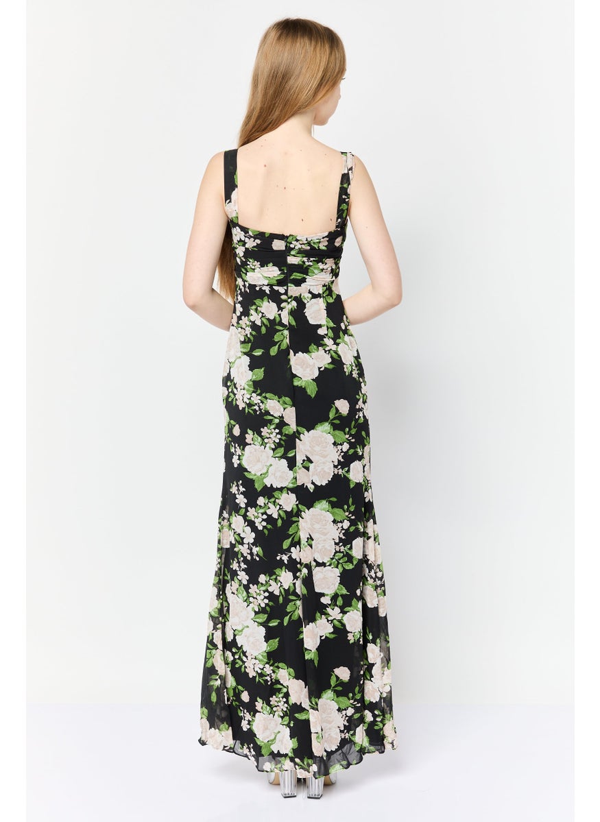 Women Floral Pattern Maxi Dress, Multicolor
