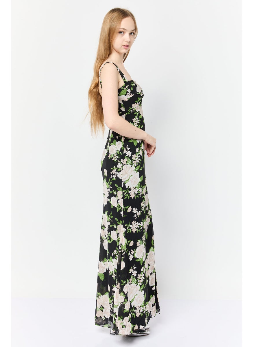 Women Floral Pattern Maxi Dress, Multicolor