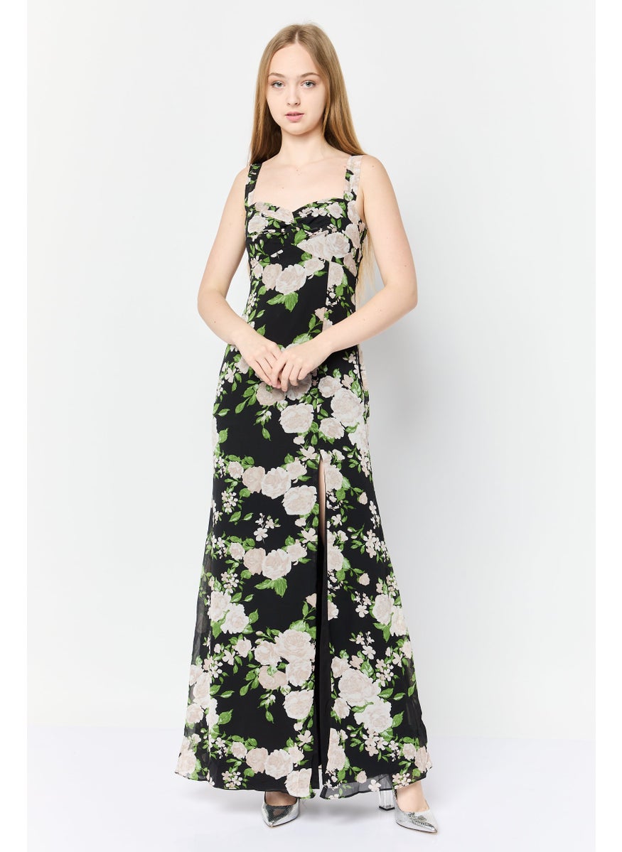 Women Floral Pattern Maxi Dress, Multicolor