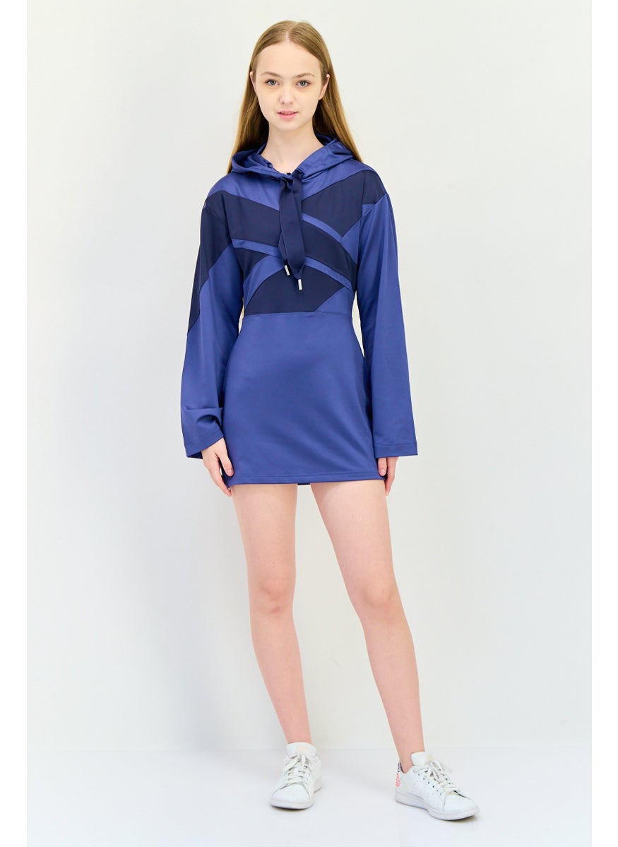 Women Sportswear Fit Outdoor Hooded Dress, Teal Blue