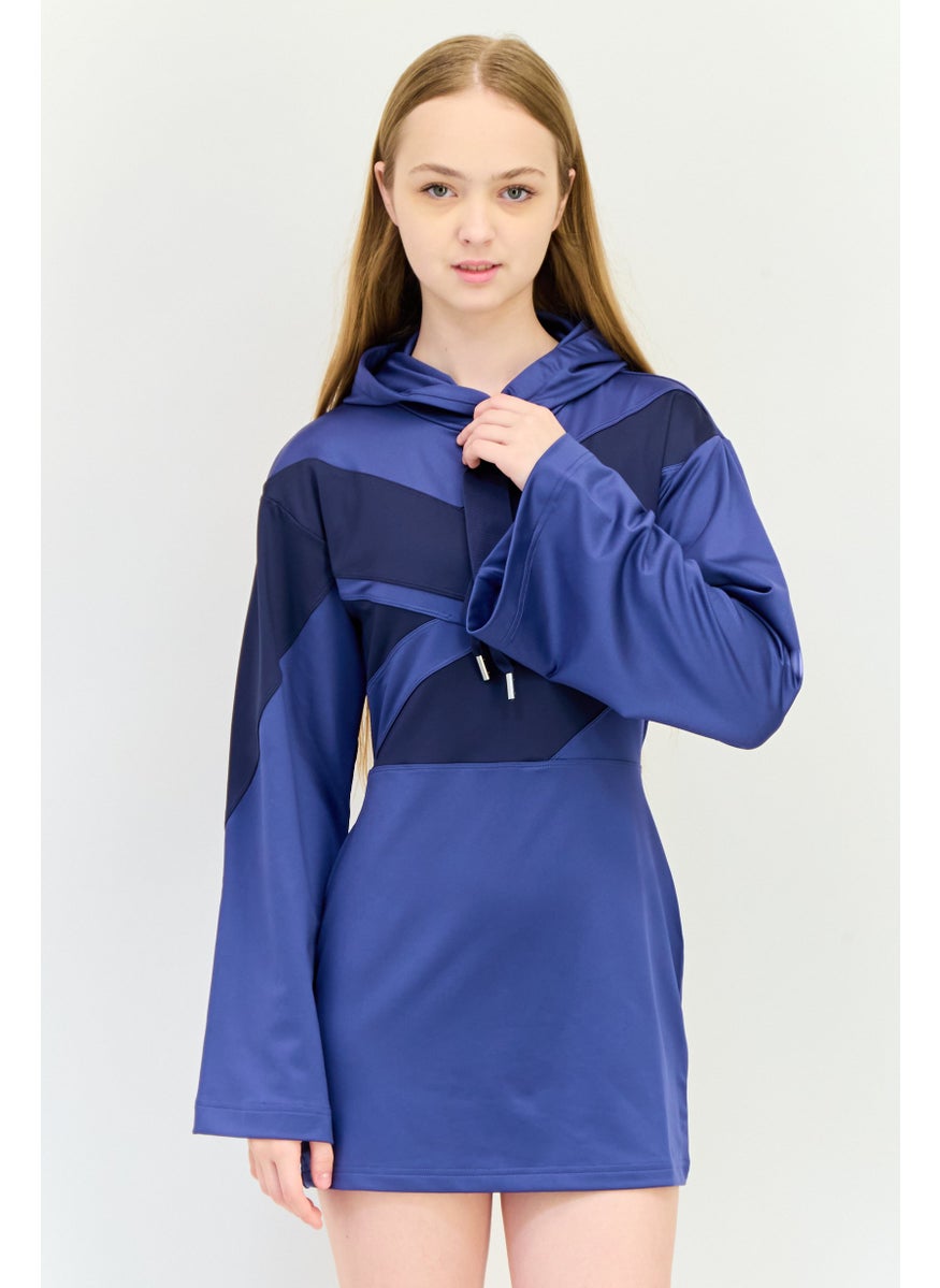 Women Sportswear Fit Outdoor Hooded Dress, Teal Blue
