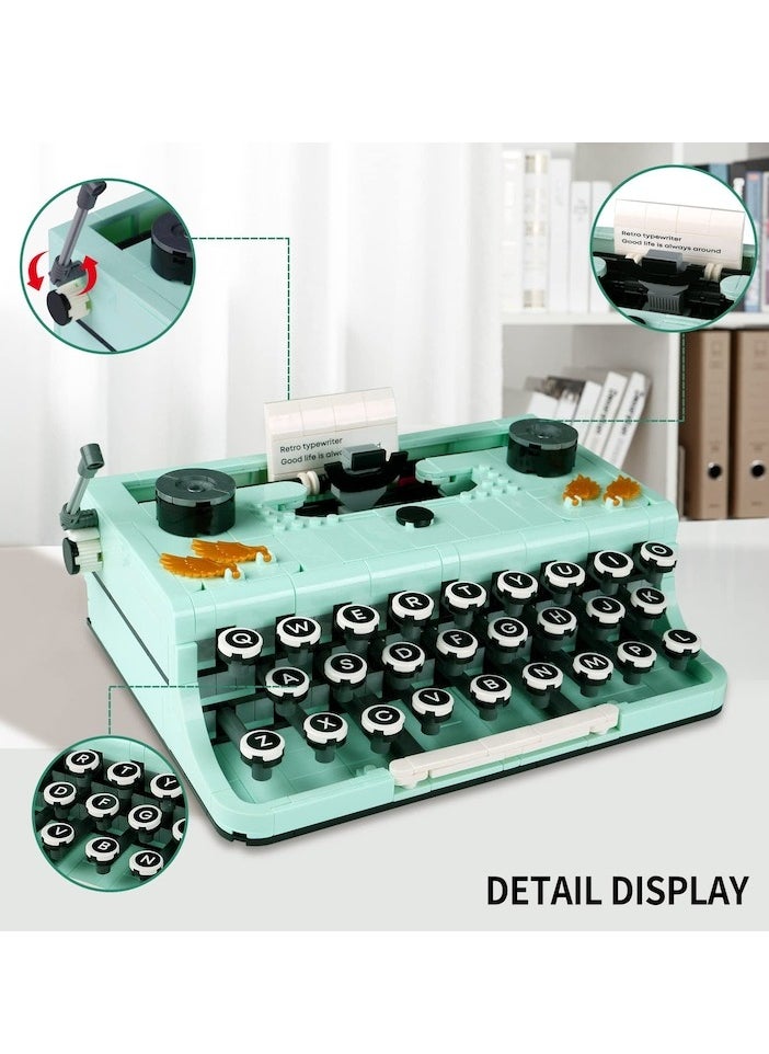 820PCS Retro Typewriter Building Set for Adults, Classic Retro Series Typewriters Toys Model, Easy Stow and Store, Best Nostalgic Gift for 6 Year Old Kids or Adult, Green