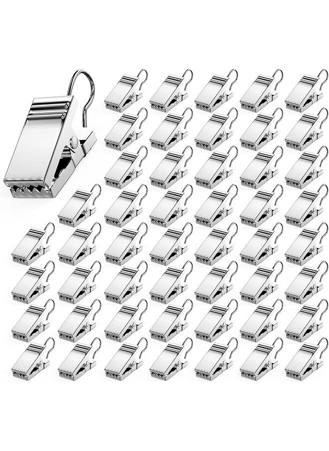 50 PCS Curtain Hooks Heavy Duty Clips with Hooks, Stainless Steel Shower Curtain Clips with Hook for Vendor Display Supplies, Home Decoration, Photos, Art Craft Display (Silver)