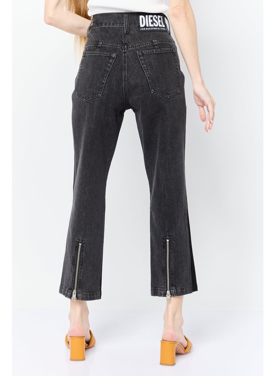Women Regular Fit Washed Denim Jean, Black