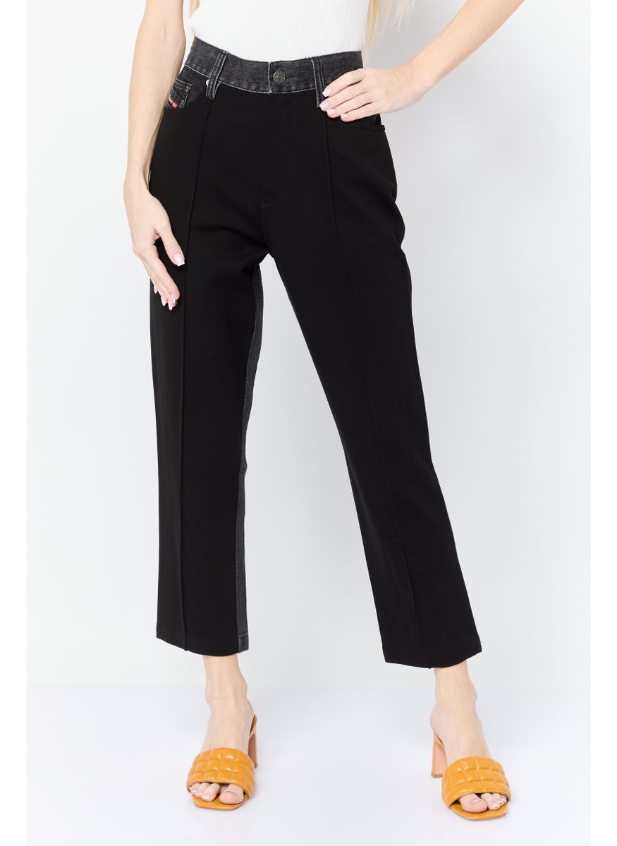 Women Regular Fit Washed Denim Jean, Black
