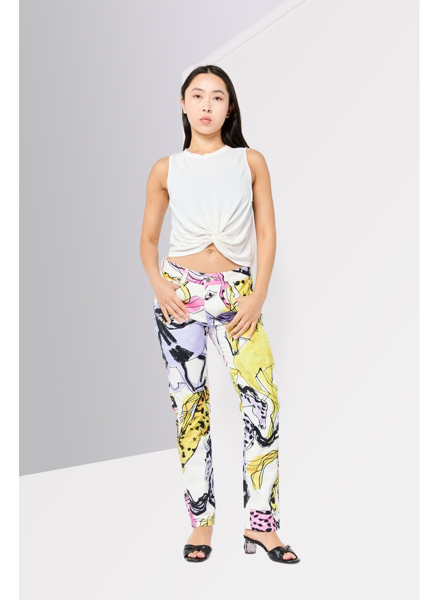 Women Regular Fit Allover Print Stretchable Denim Jeans, Multicolor