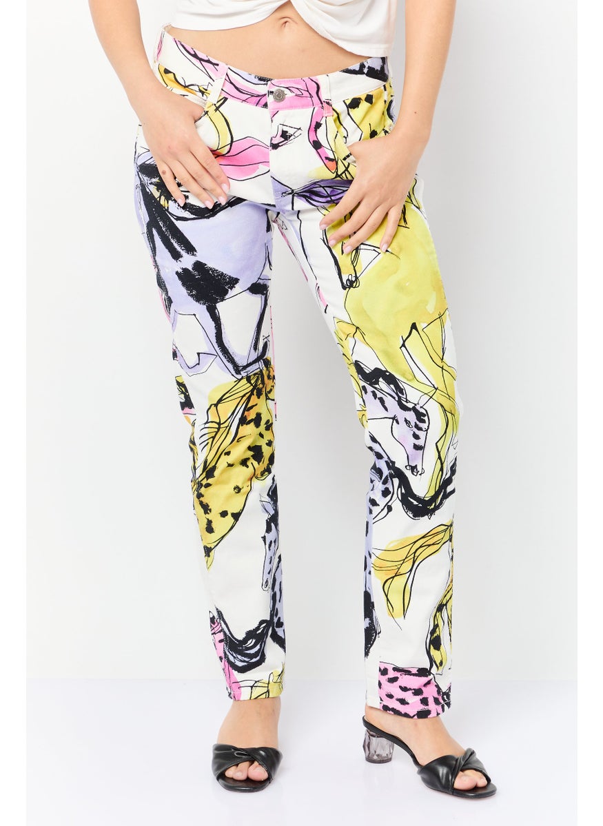 Women Regular Fit Allover Print Stretchable Denim Jeans, Multicolor