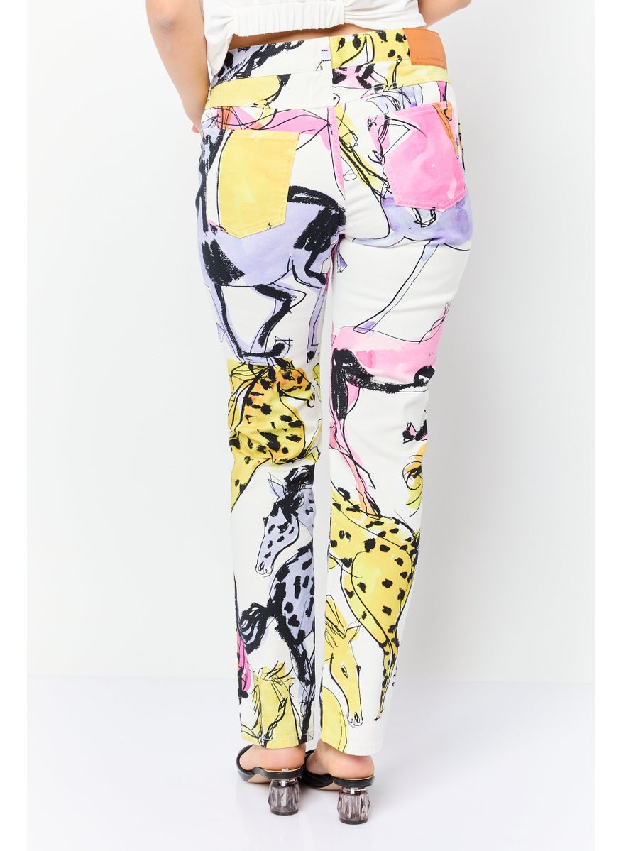 Women Regular Fit Allover Print Stretchable Denim Jeans, Multicolor