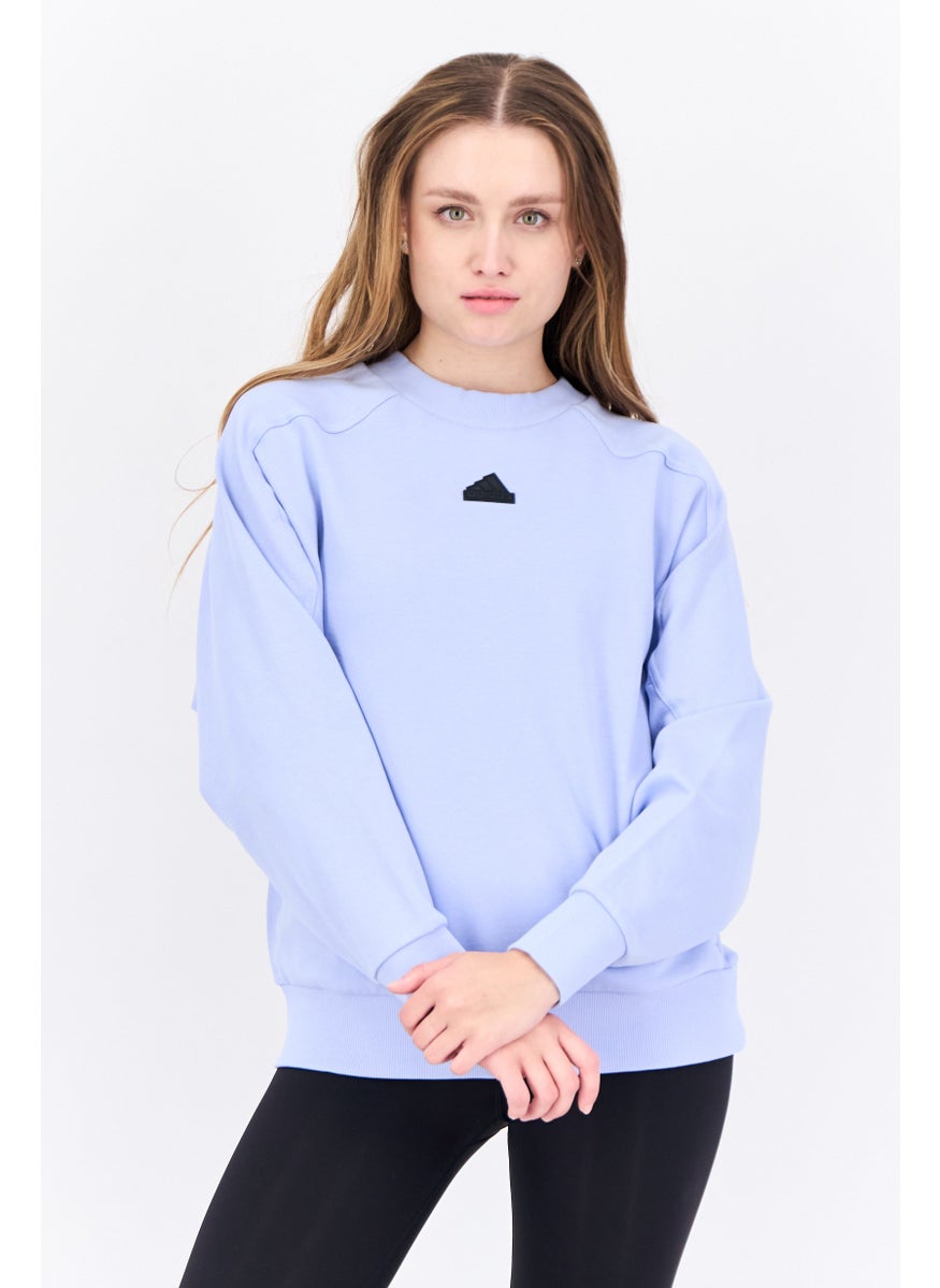 Women Sportswear Fit Long Sleeves Outdoor Sweater, Light Blue