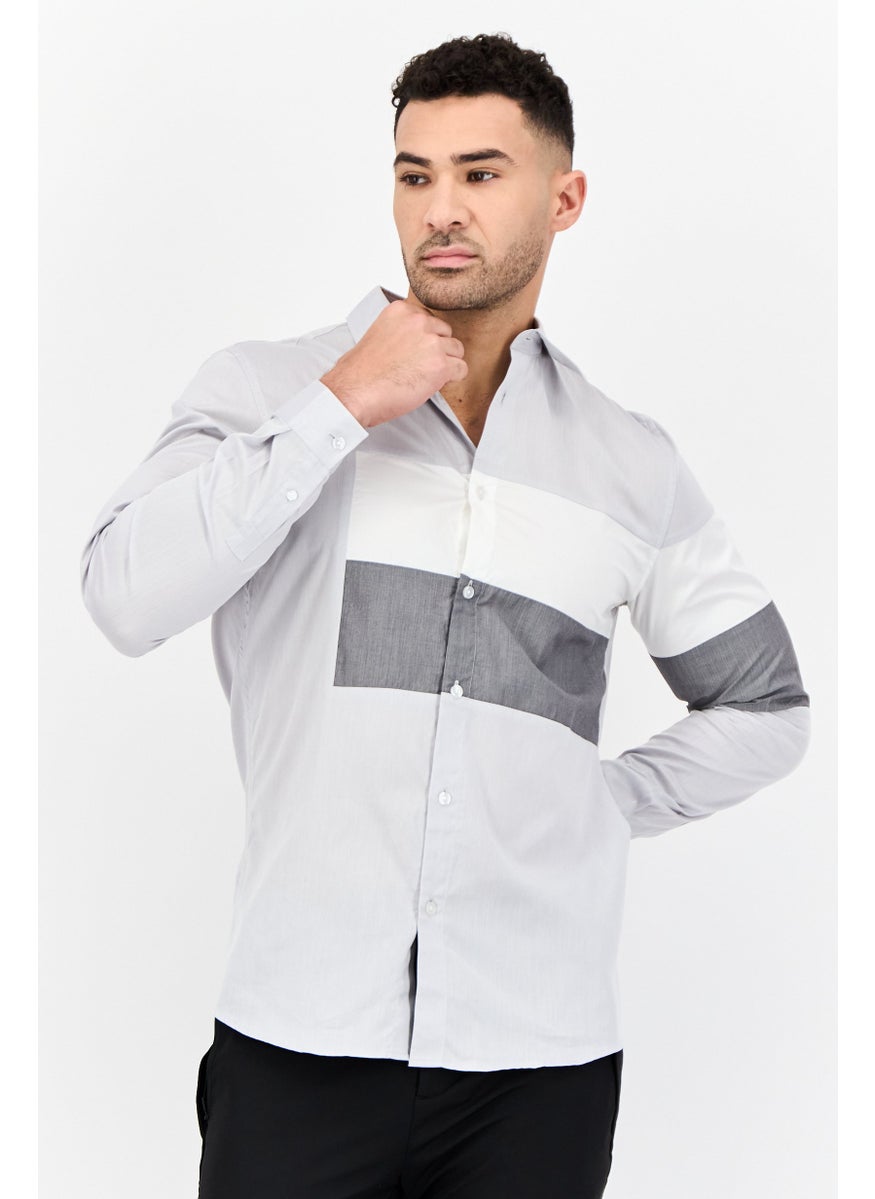 Men Regular Fit Long Sleeve Solid Casual Shirt, Light Grey