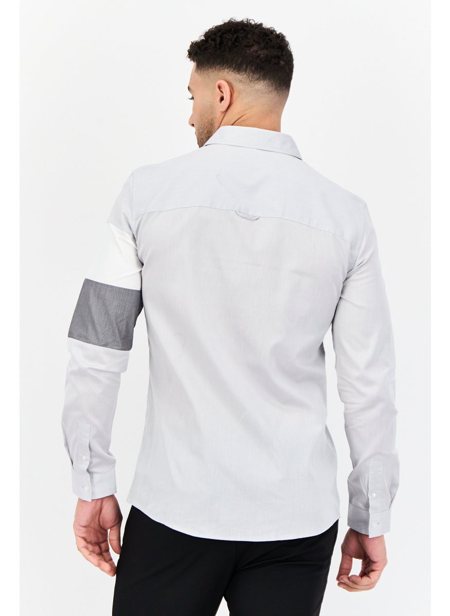 Men Regular Fit Long Sleeve Solid Casual Shirt, Light Grey