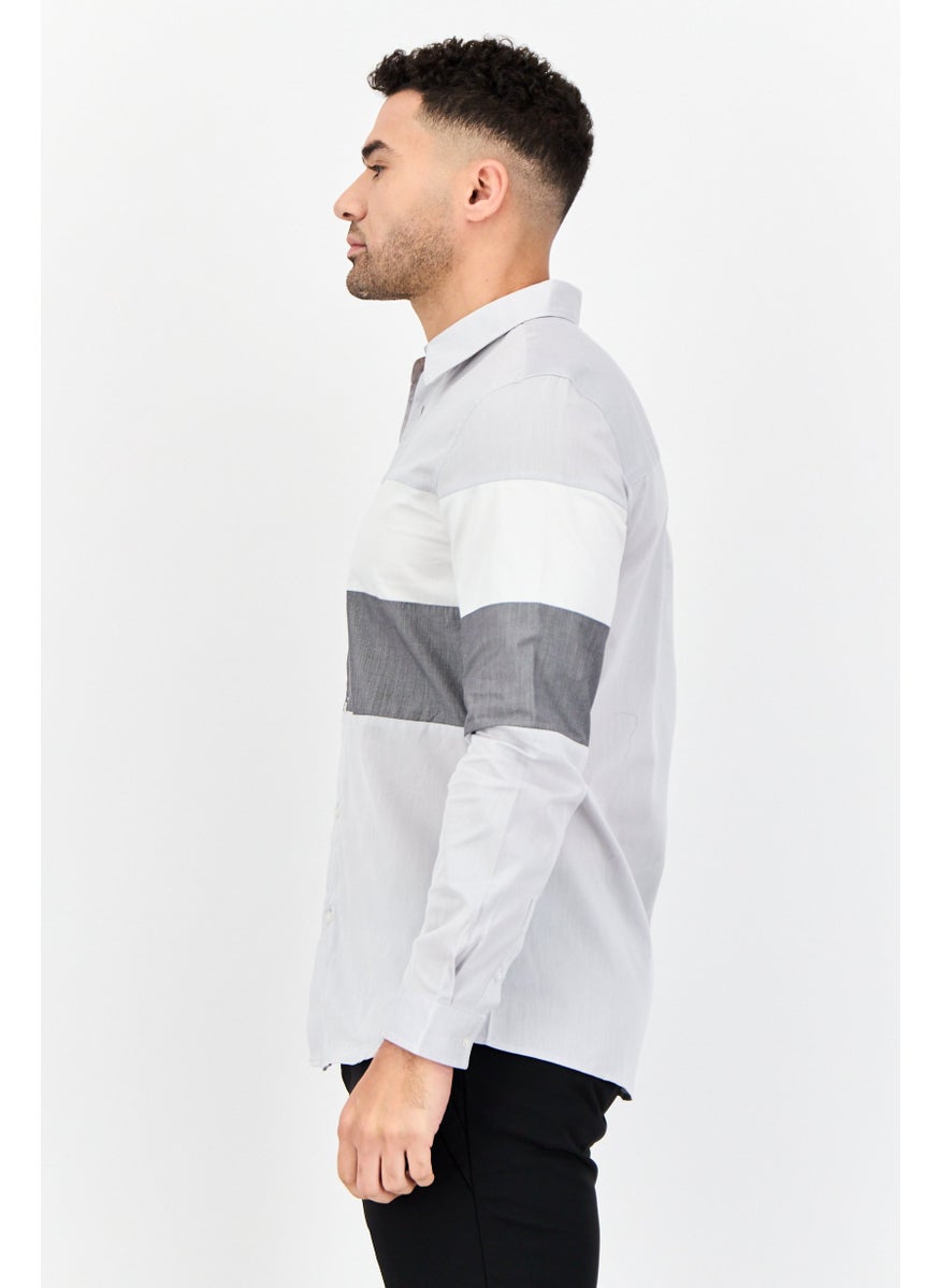 Men Regular Fit Long Sleeve Solid Casual Shirt, Light Grey