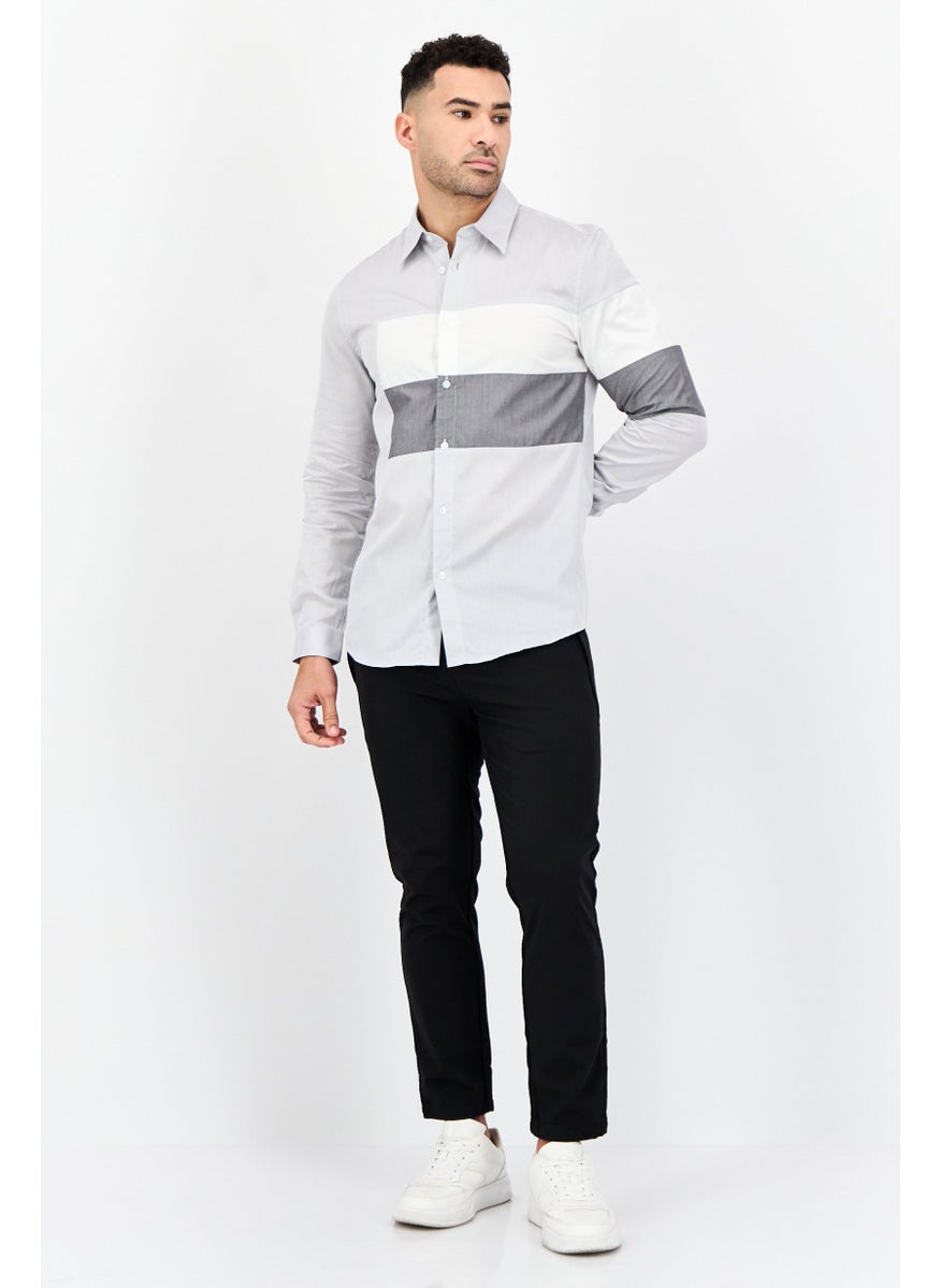 Men Regular Fit Long Sleeve Solid Casual Shirt, Light Grey