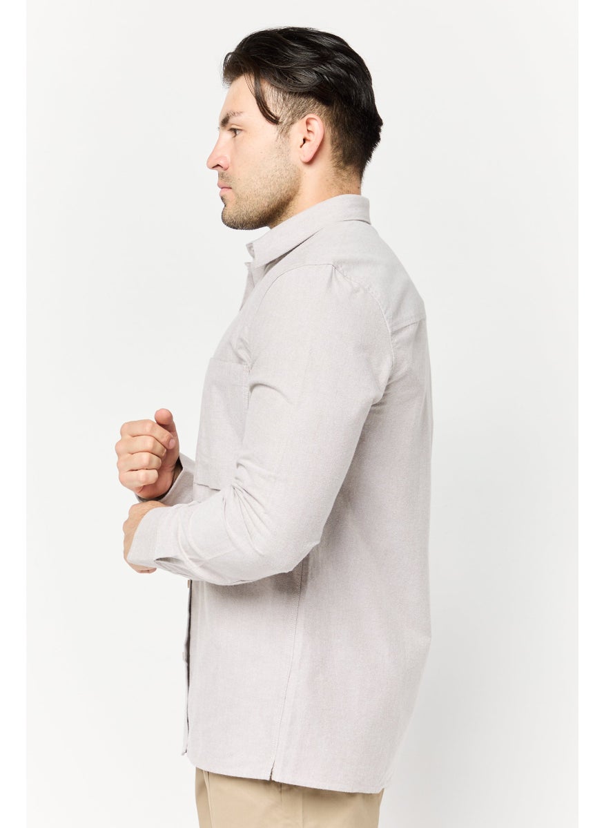 Men Regular Fit Solid Long Sleeve Casual Shirts, Taupe