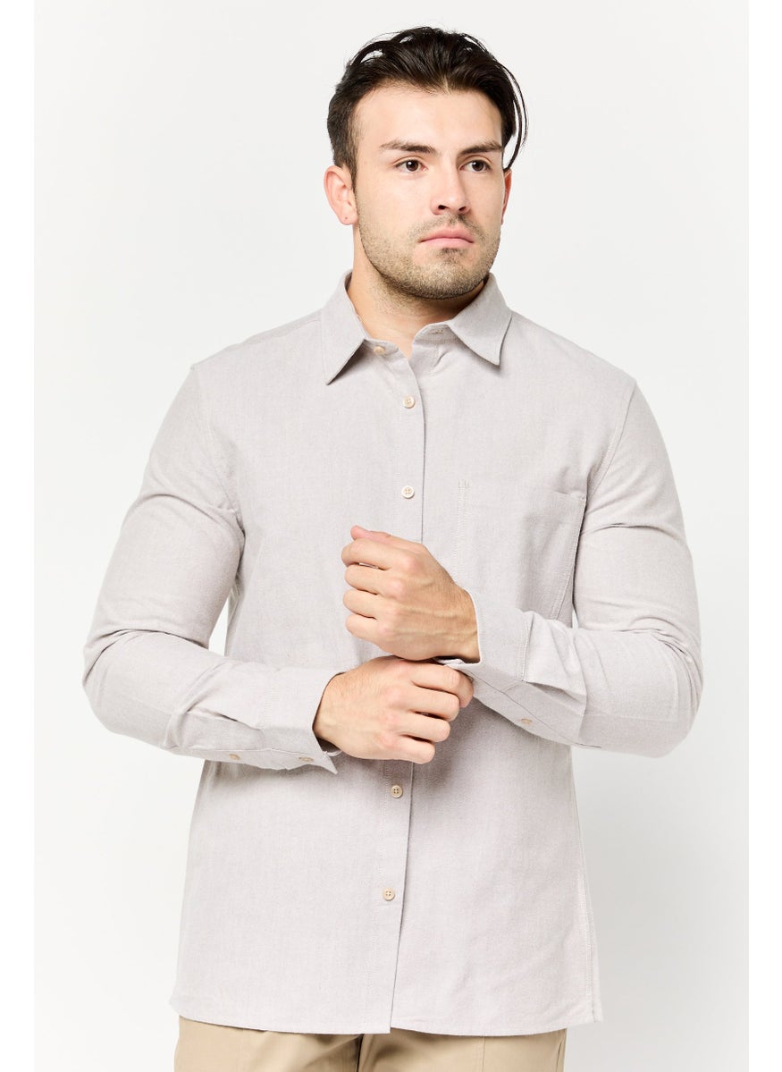 Men Regular Fit Solid Long Sleeve Casual Shirts, Taupe