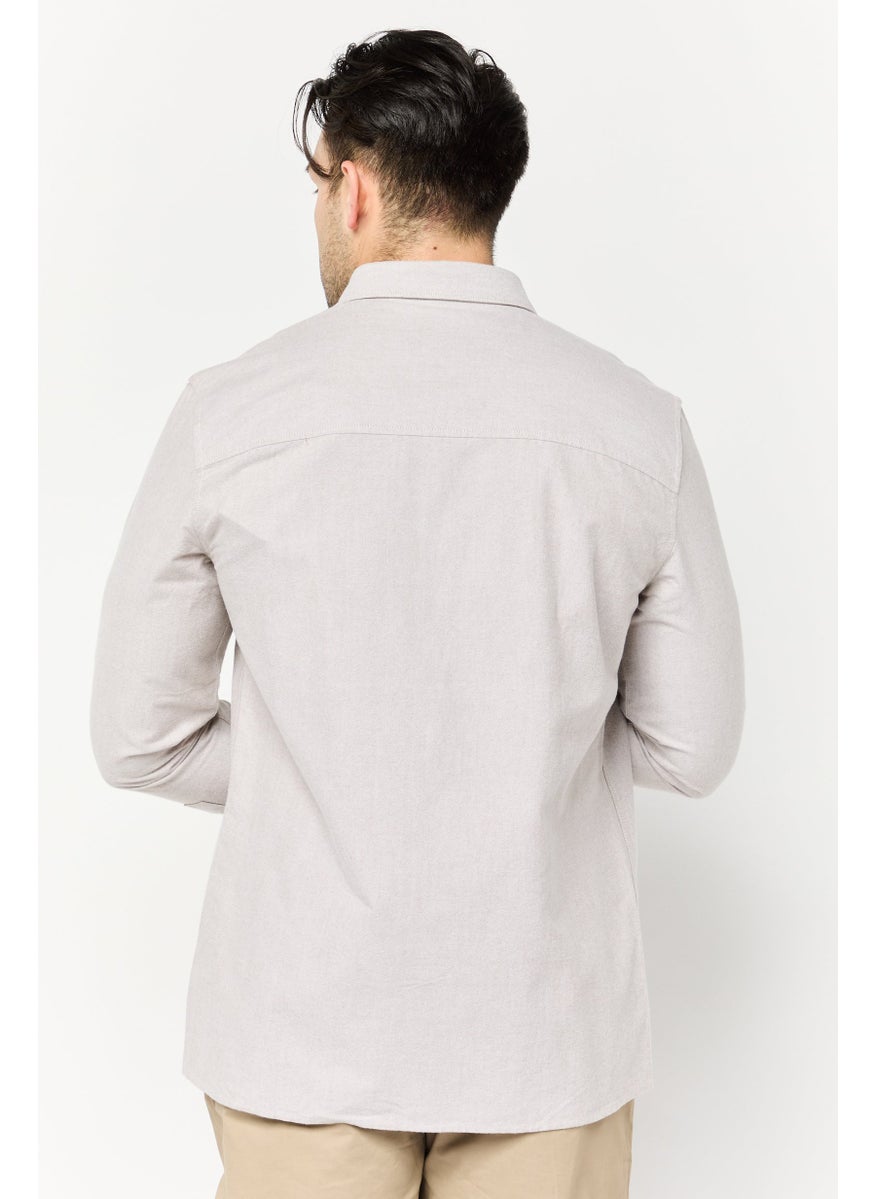 Men Regular Fit Solid Long Sleeve Casual Shirts, Taupe