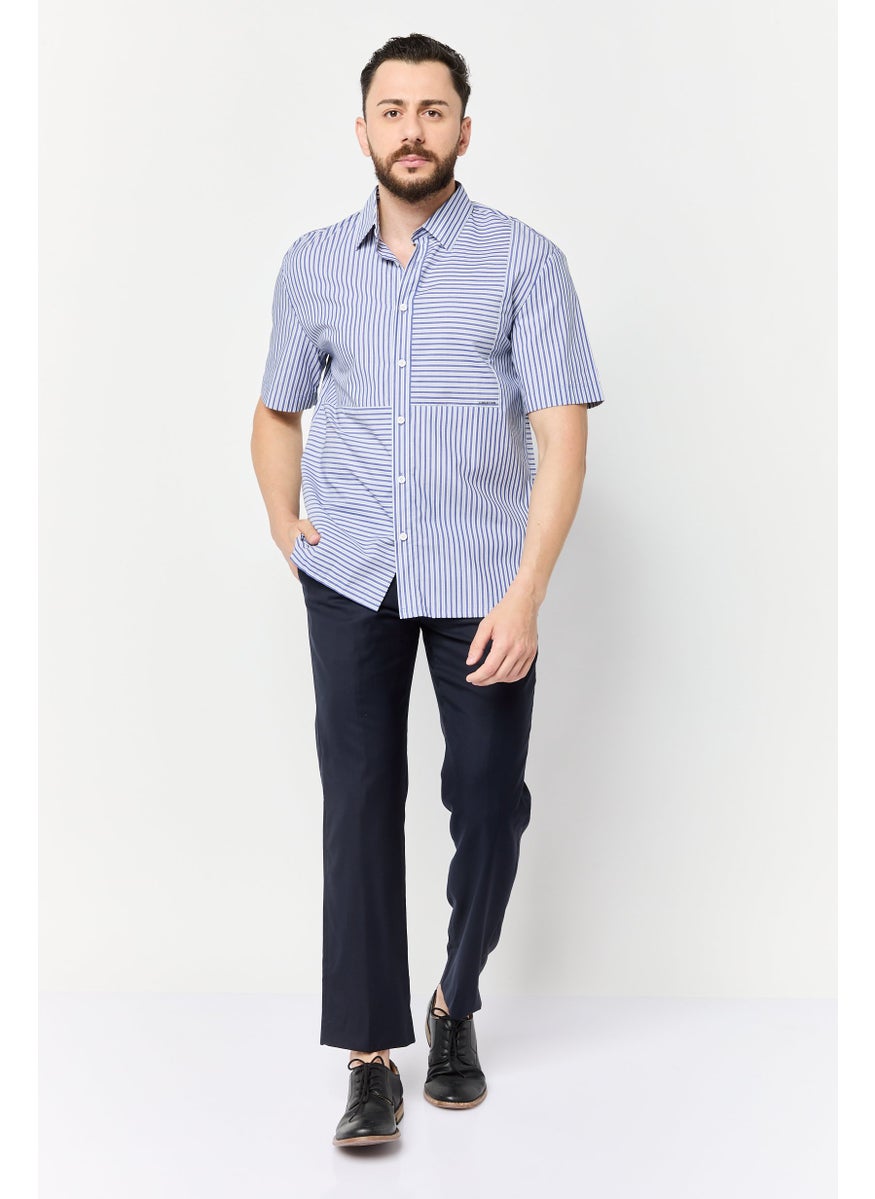 Men Drop Shoulder Fit Stripe Short Sleeve Causal Shirt, Multicolor