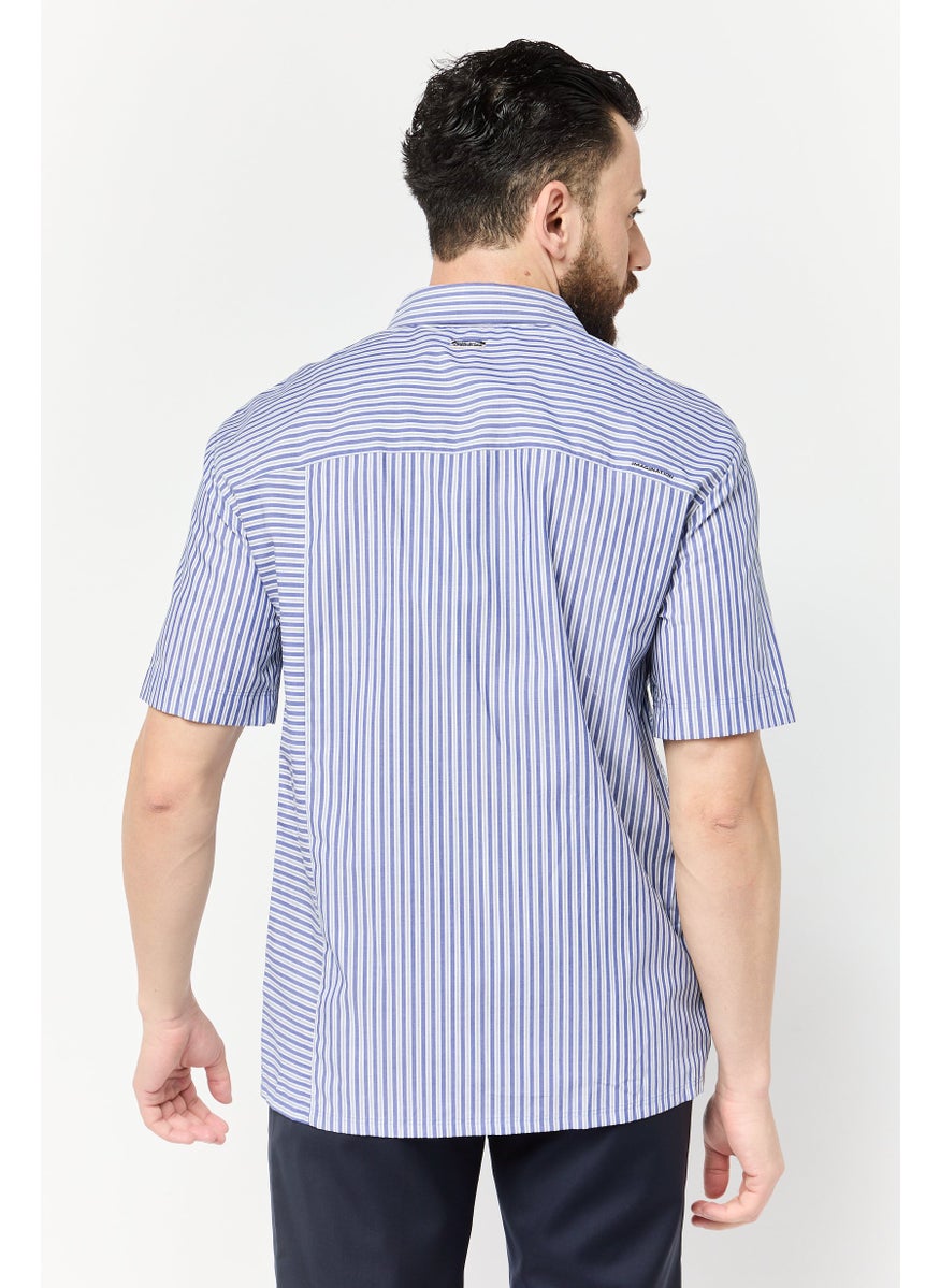 Men Drop Shoulder Fit Stripe Short Sleeve Causal Shirt, Multicolor