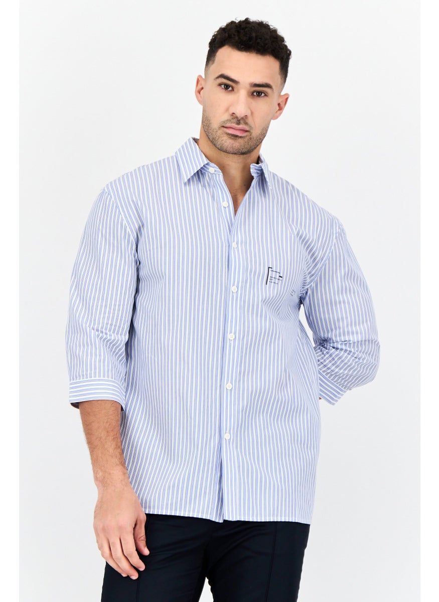 Men  Drop Shoulder Fit Hairline Stripe 3/4 Sleeves Casual Shirt, Multicolor