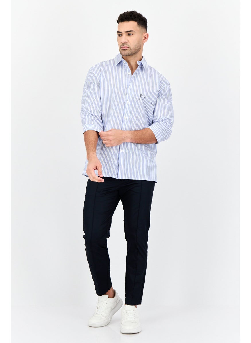 Men  Drop Shoulder Fit Hairline Stripe 3/4 Sleeves Casual Shirt, Multicolor