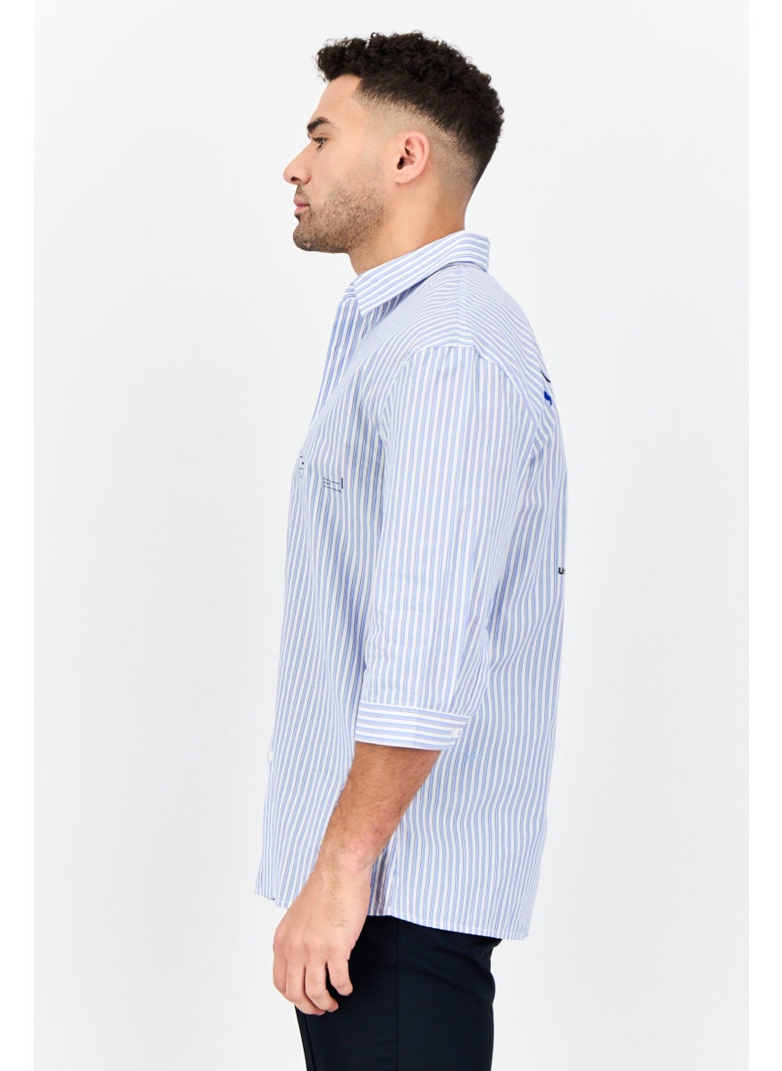 Men  Drop Shoulder Fit Hairline Stripe 3/4 Sleeves Casual Shirt, Multicolor