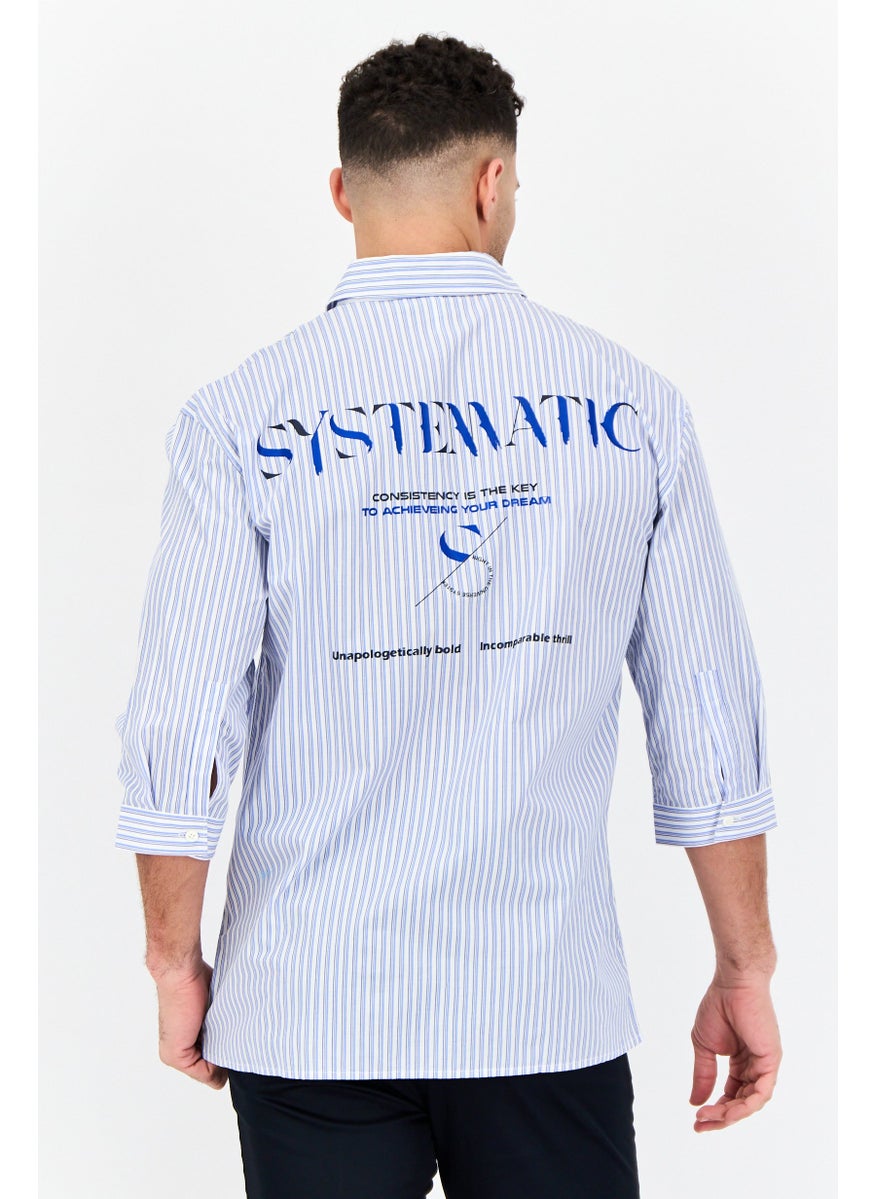 Men  Drop Shoulder Fit Hairline Stripe 3/4 Sleeves Casual Shirt, Multicolor