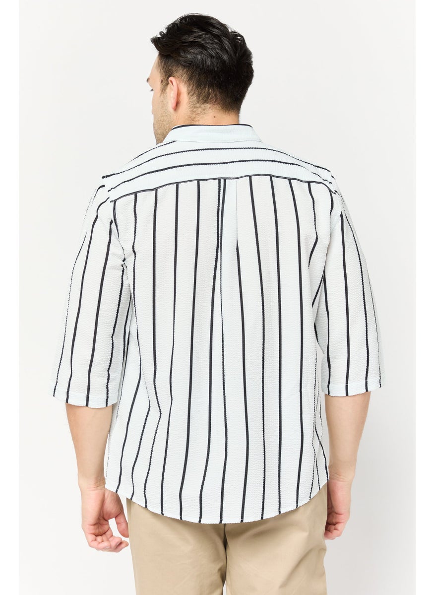 Men Drop Shoulder Fit 3/4 Sleeves Stripe Casual Shirt, Multicolor