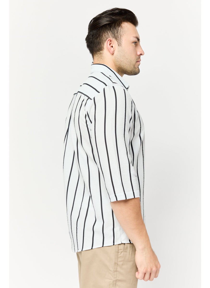 Men Drop Shoulder Fit 3/4 Sleeves Stripe Casual Shirt, Multicolor