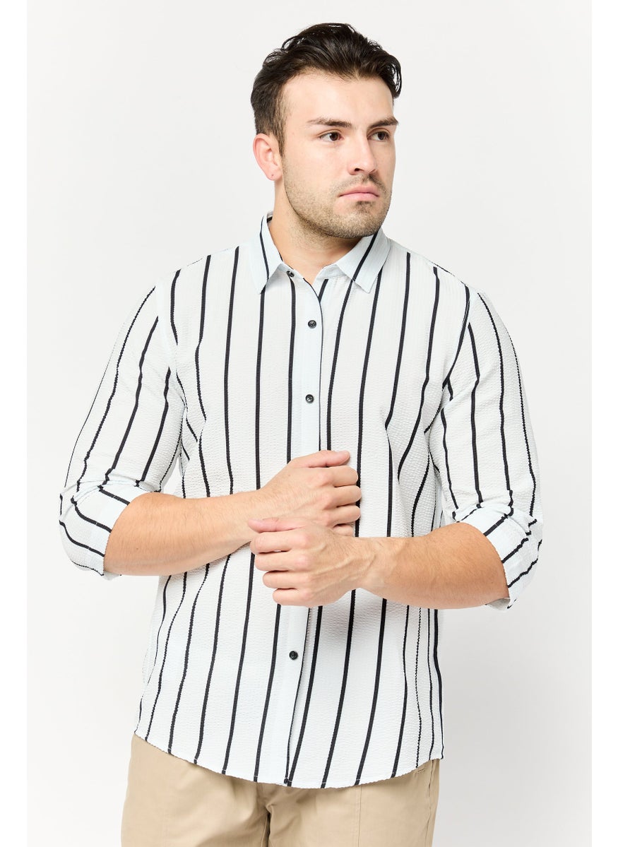 Men Drop Shoulder Fit 3/4 Sleeves Stripe Casual Shirt, Multicolor