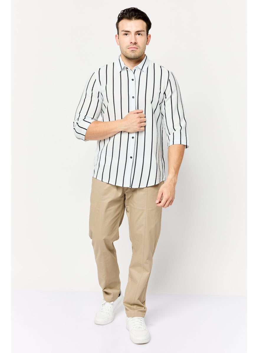 Men Drop Shoulder Fit 3/4 Sleeves Stripe Casual Shirt, Multicolor