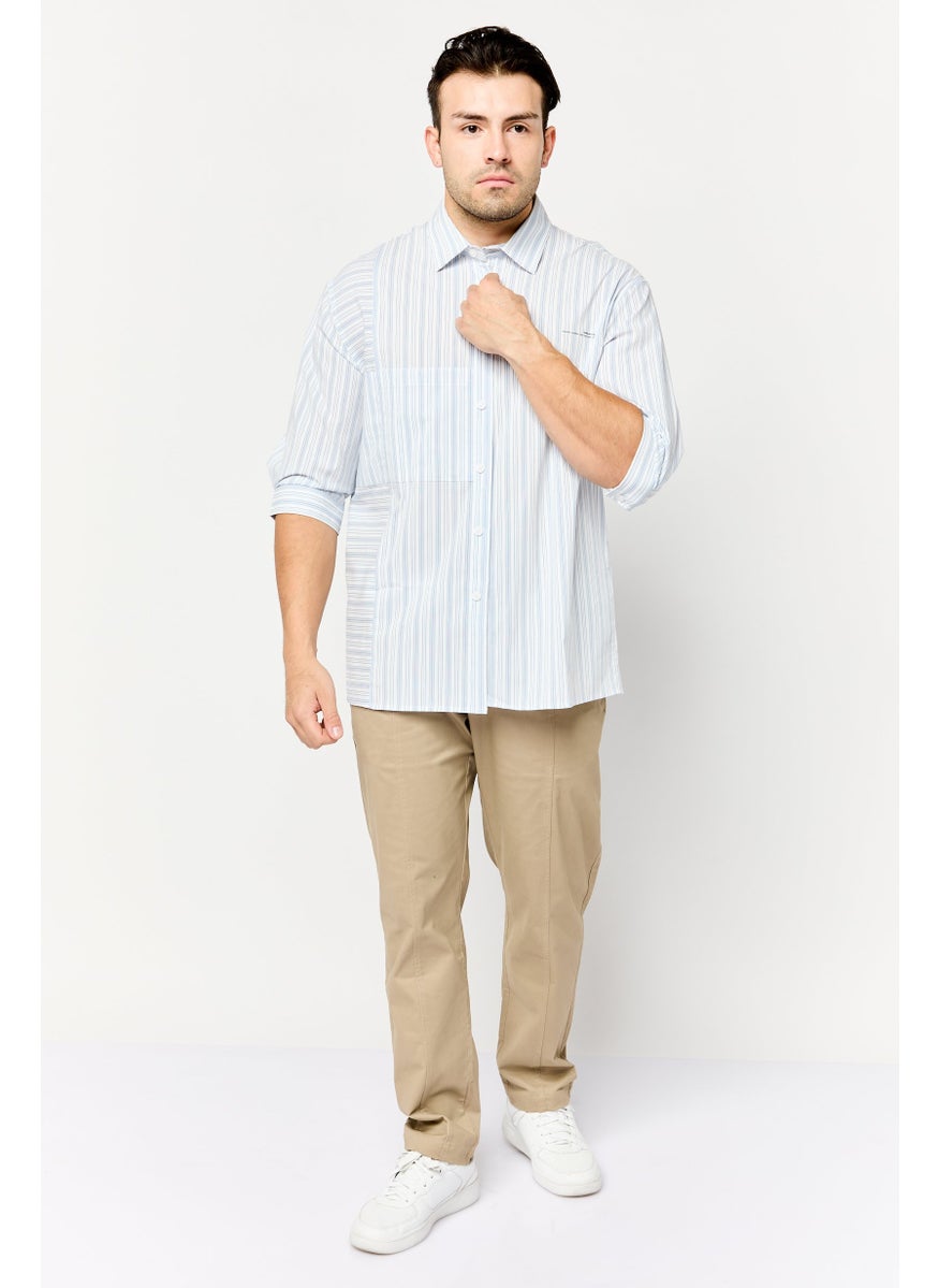 Men Drop Shoulder Fit 3/4 Sleeves Stripe Casual Shirt, Multicolor