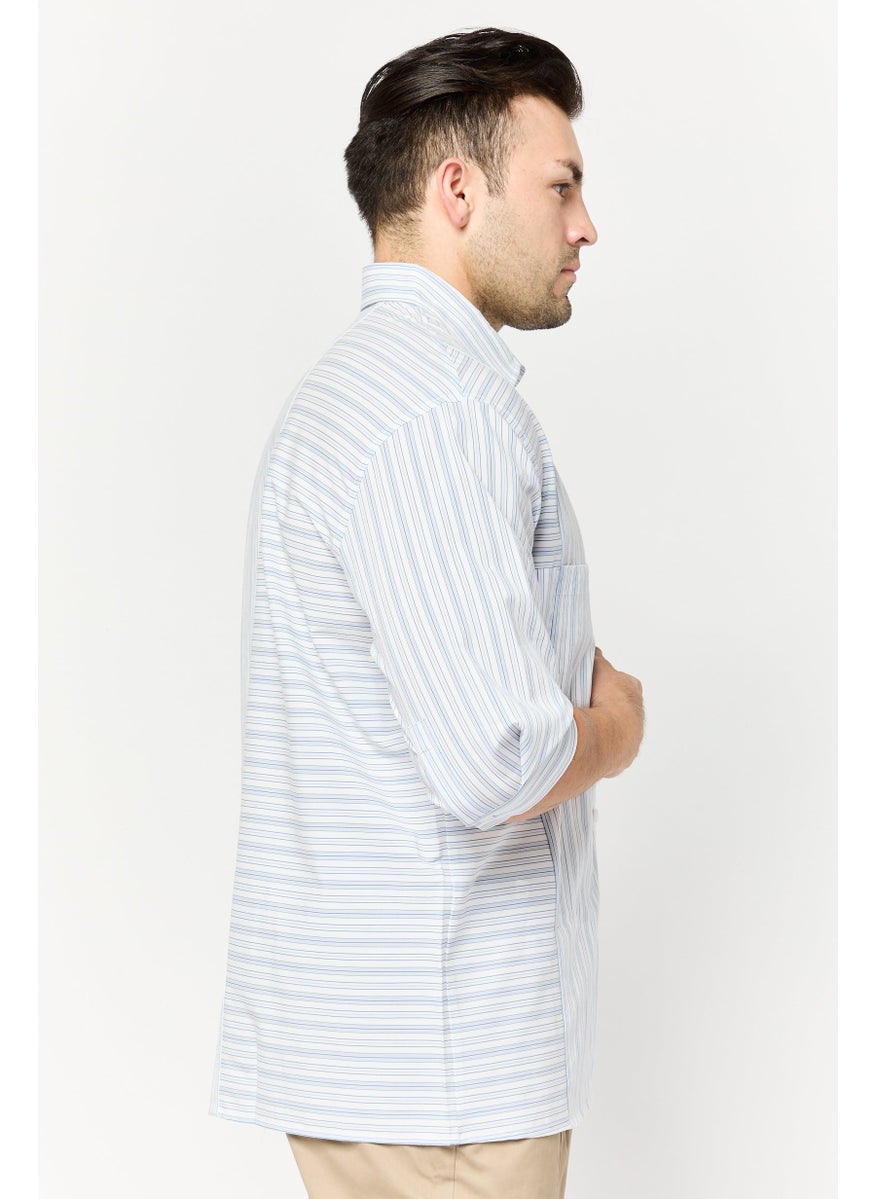 Men Drop Shoulder Fit 3/4 Sleeves Stripe Casual Shirt, Multicolor