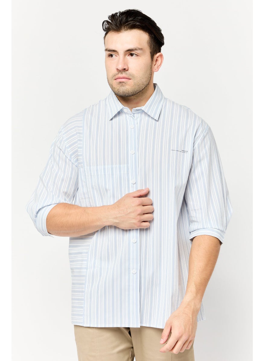Men Drop Shoulder Fit 3/4 Sleeves Stripe Casual Shirt, Multicolor