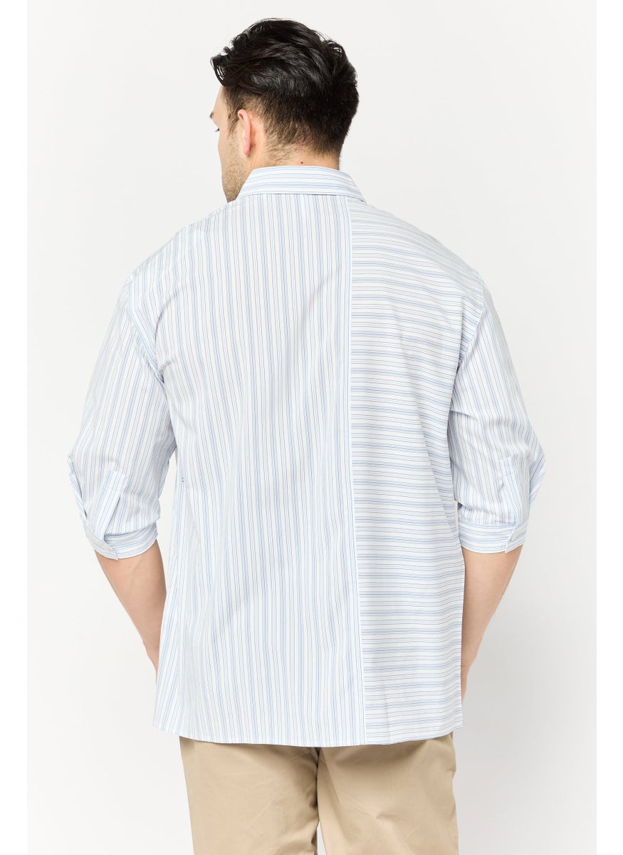 Men Drop Shoulder Fit 3/4 Sleeves Stripe Casual Shirt, Multicolor