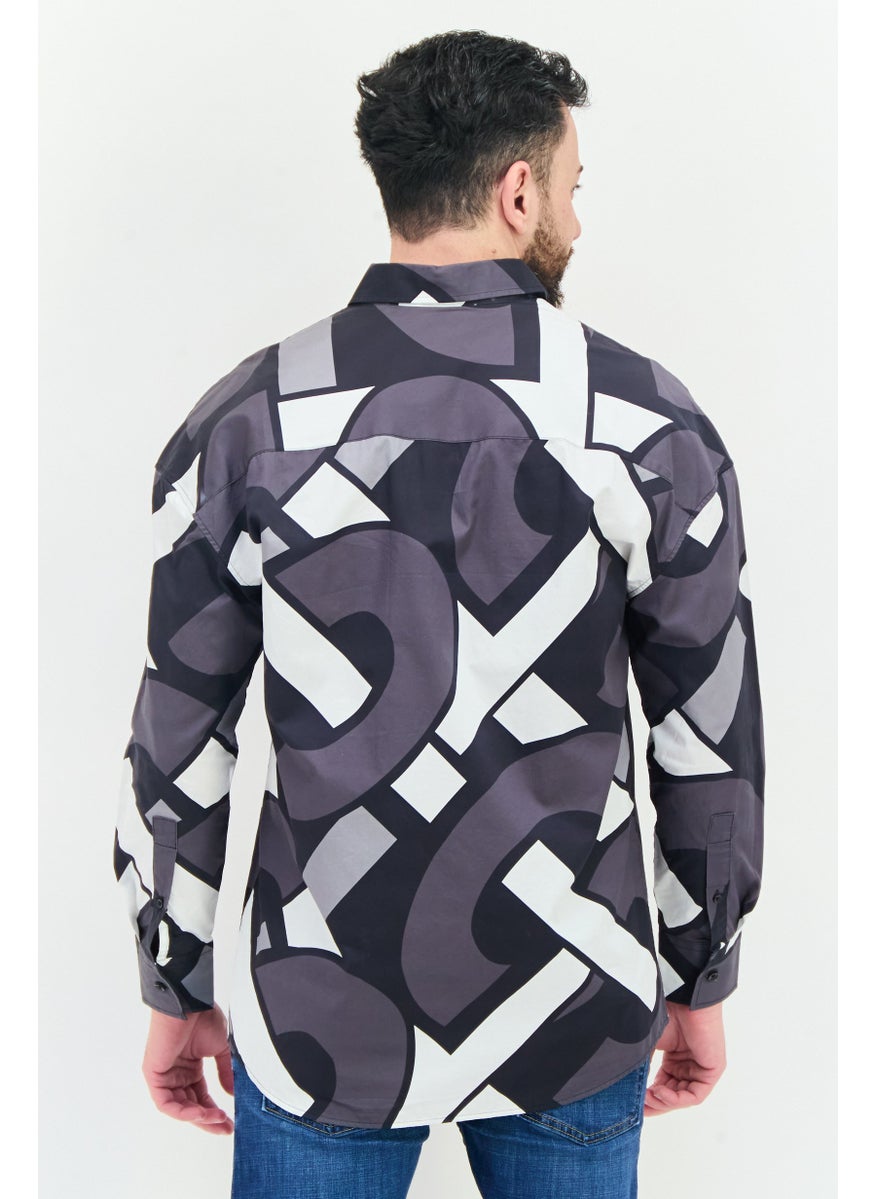 Men Oversize Fit Abstract Print Long Sleeves Casual Shirt, Multicolor