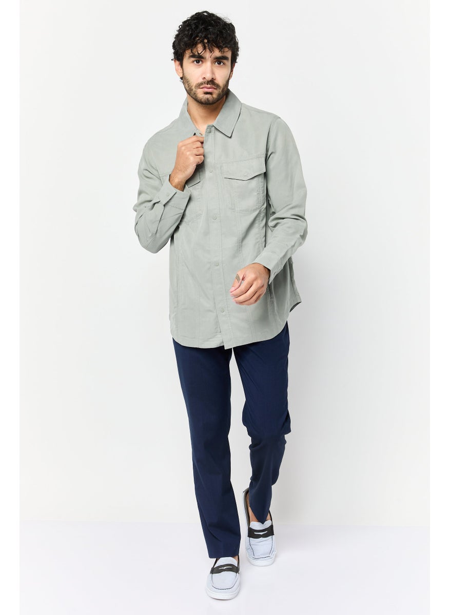 Men Regular Fit Solid Long Sleeve Casual Shirt, Grey