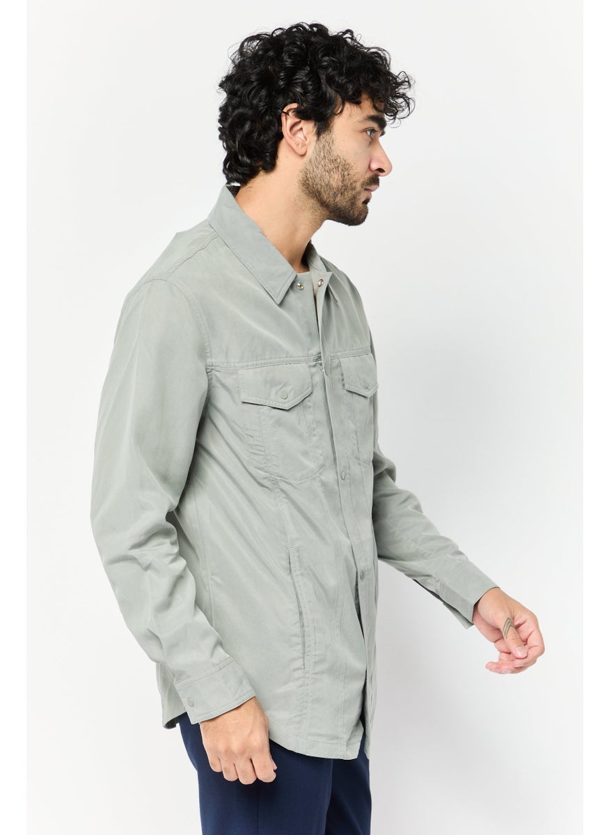 Men Regular Fit Solid Long Sleeve Casual Shirt, Grey