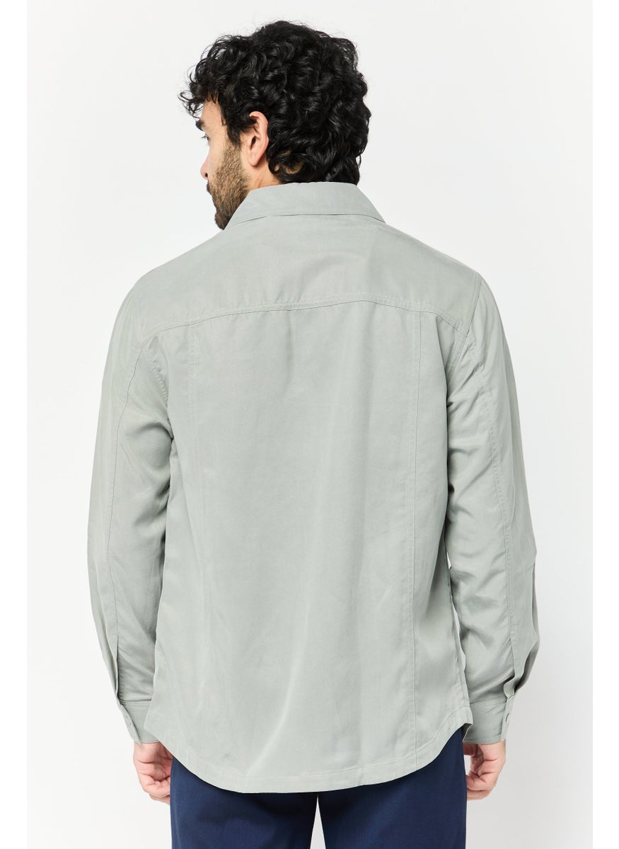 Men Regular Fit Solid Long Sleeve Casual Shirt, Grey