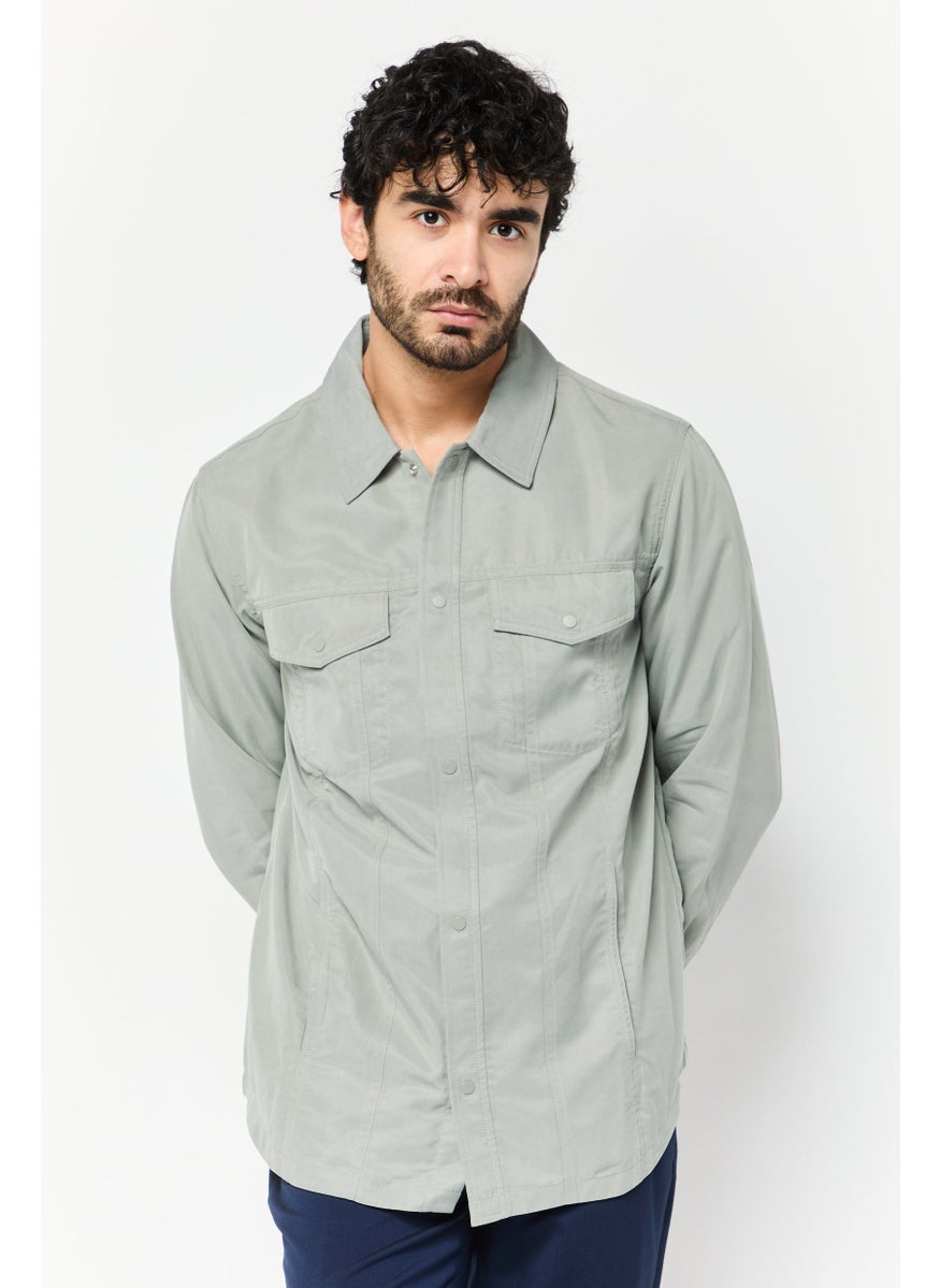 Men Regular Fit Solid Long Sleeve Casual Shirt, Grey