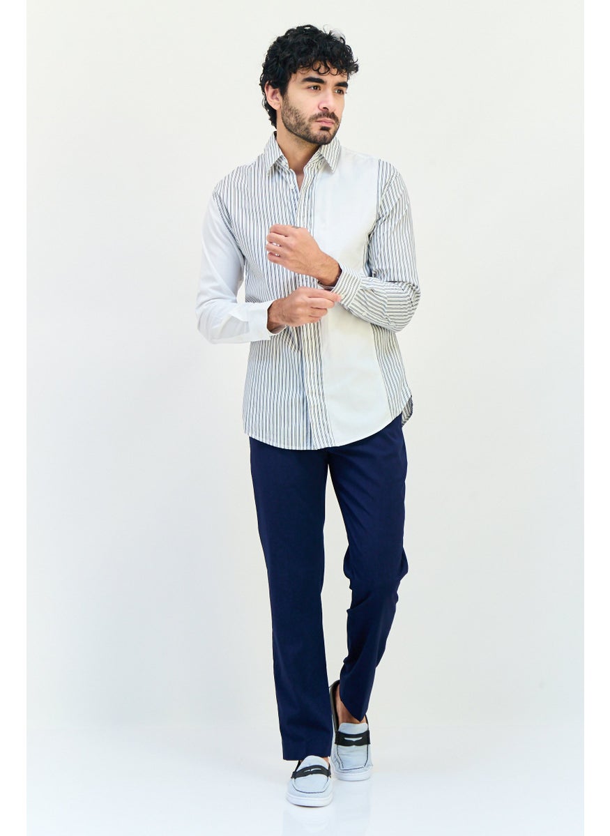 Men Regular Fit Long Sleeve Stripe Casual Shirt, Multicolor