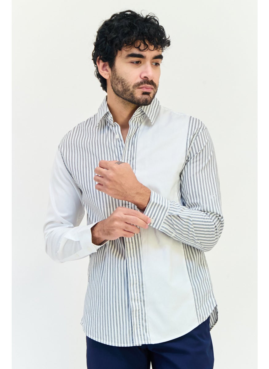 Men Regular Fit Long Sleeve Stripe Casual Shirt, Multicolor