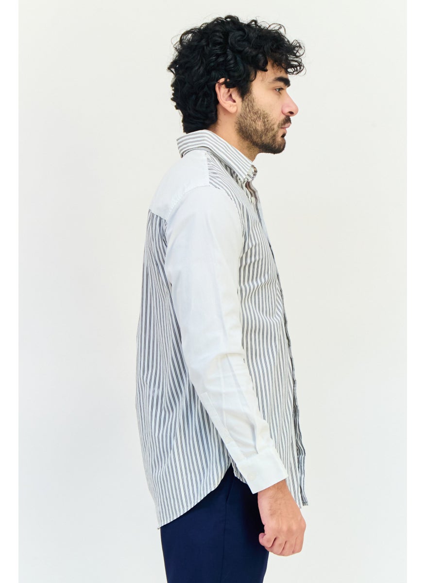 Men Regular Fit Long Sleeve Stripe Casual Shirt, Multicolor