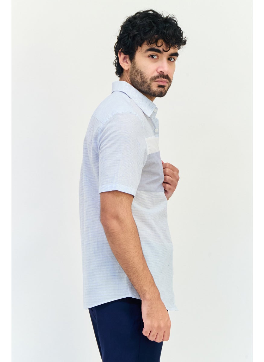Men Regular Fit Short Sleeves Stripe Casual Shirt, Multicolor
