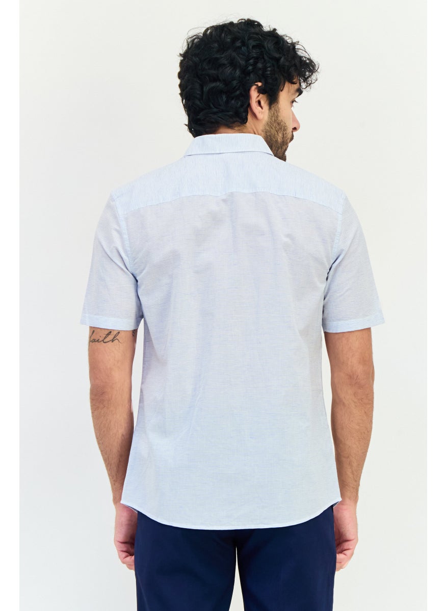 Men Regular Fit Short Sleeves Stripe Casual Shirt, Multicolor