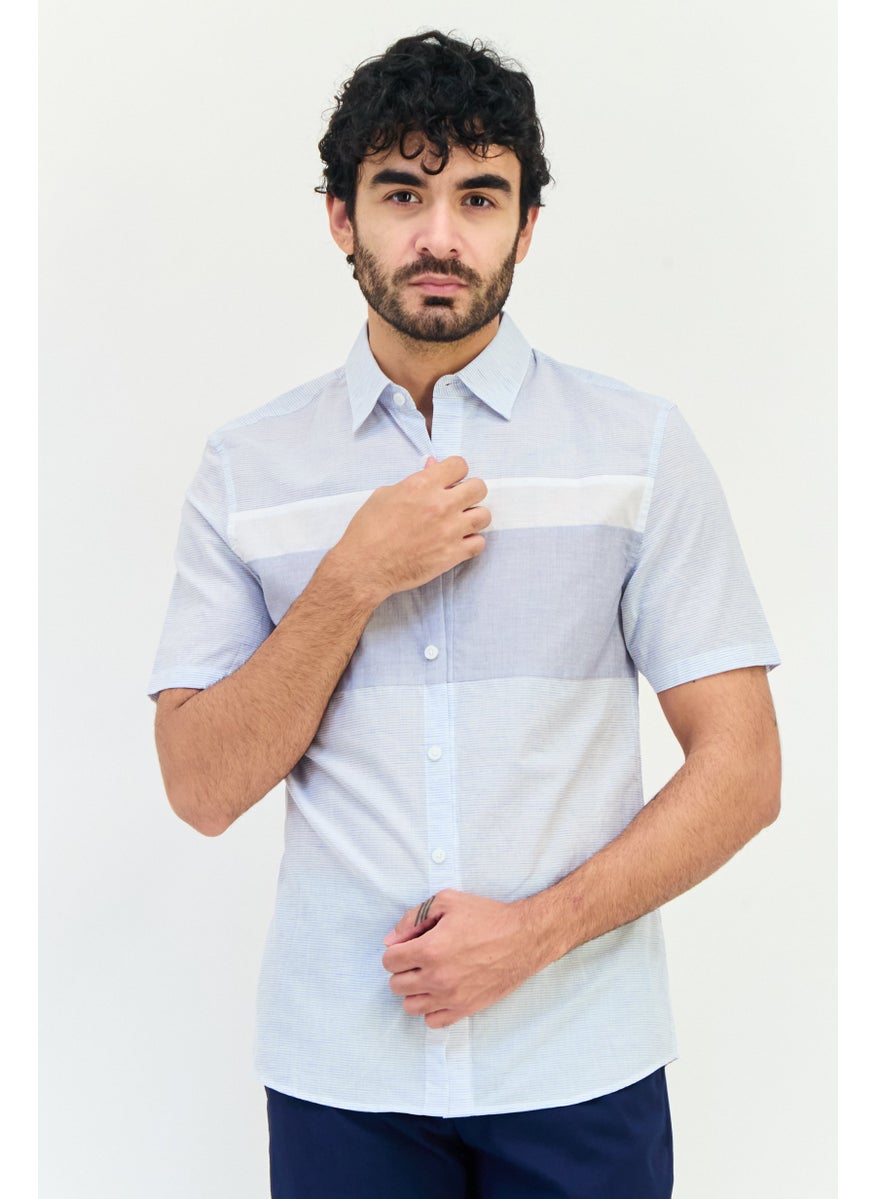 Men Regular Fit Short Sleeves Stripe Casual Shirt, Multicolor